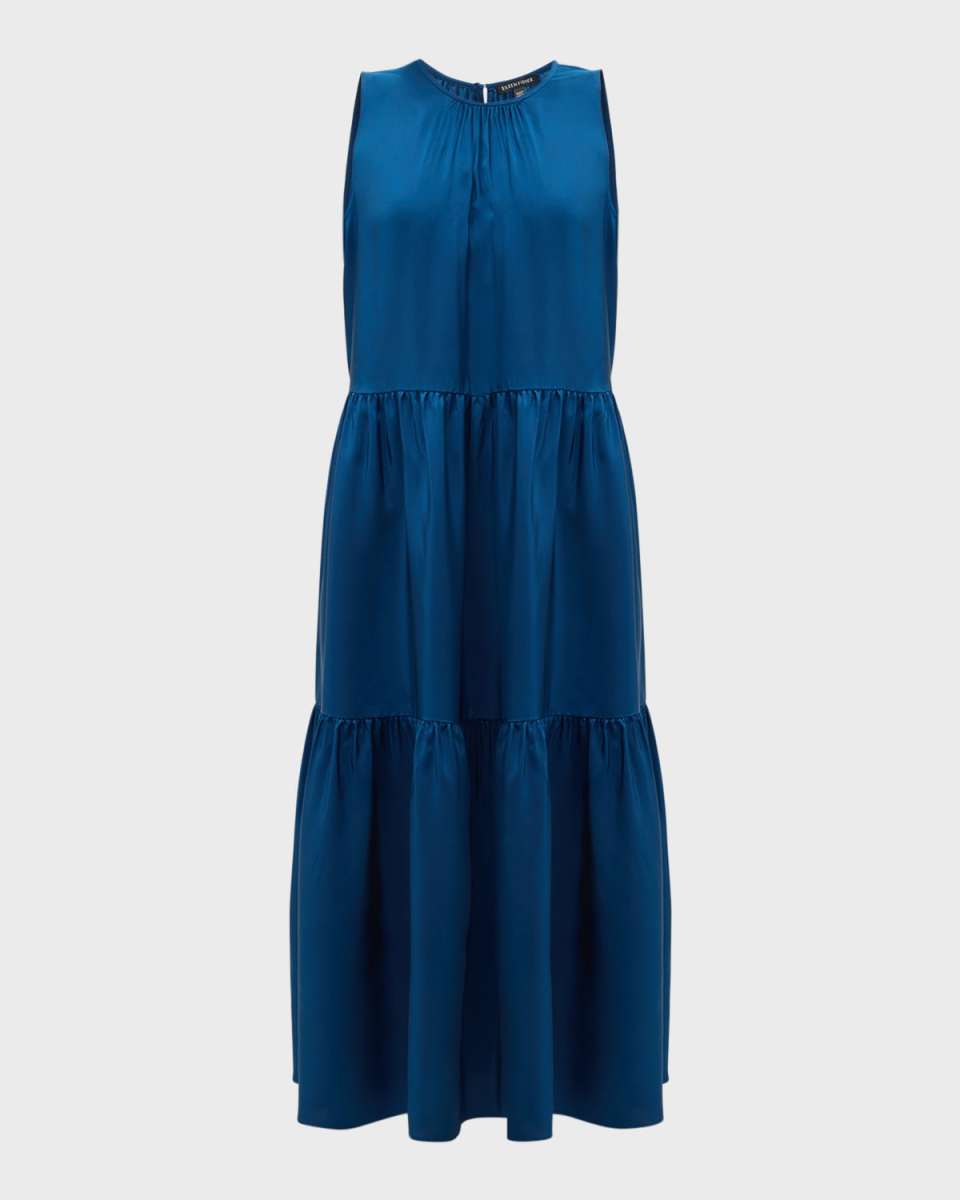 Tiered Sleeveless Washed Silk Midi Dress